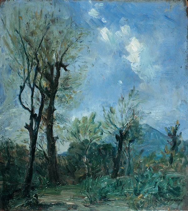 Paesaggio con Vesuvio, anni trenta, olio su tavola, Napoli, collezione privata